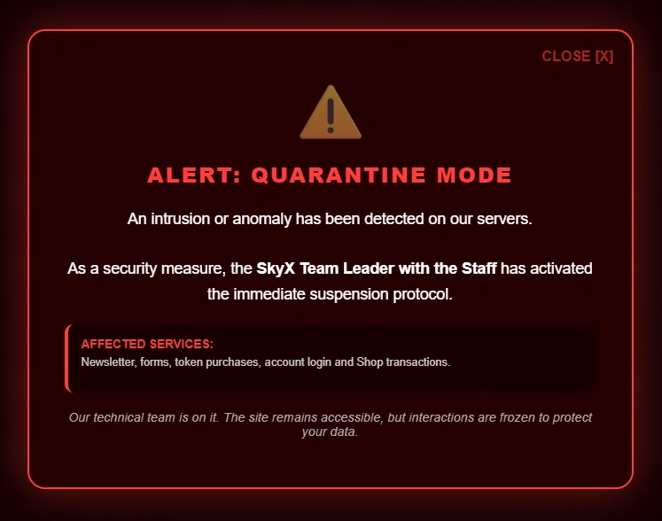 Alerte Mode Quarantaine SkyX